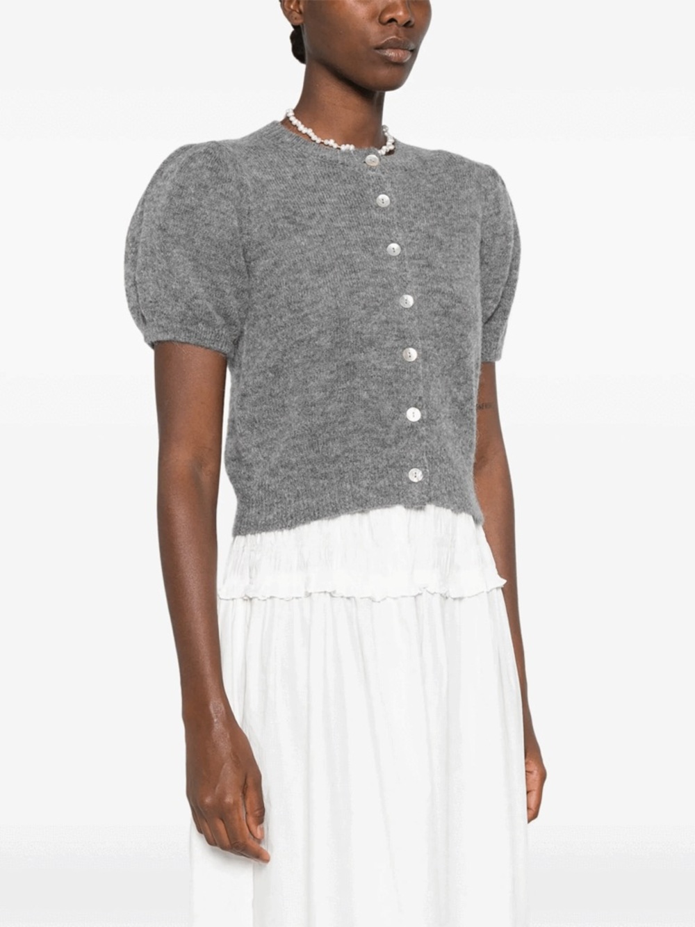 NEW Doen Anisa Cardigan in Heather Gray XS Puff Sleeve Cropped
